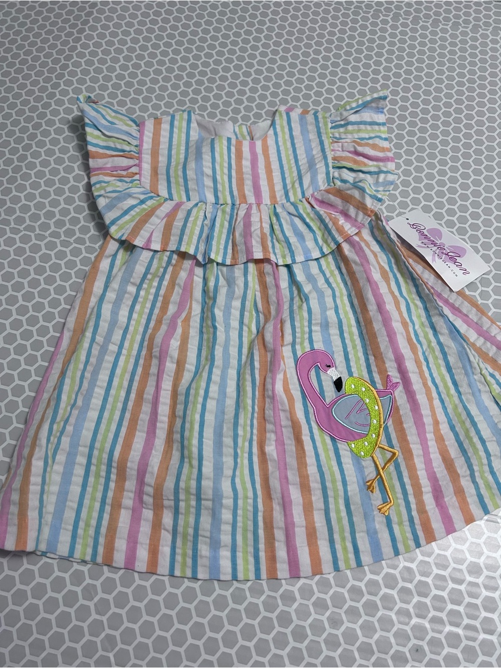 Bonnie Jean Pastel Multicolor Striped Dress with Flamingo Applique Size 4T NWT